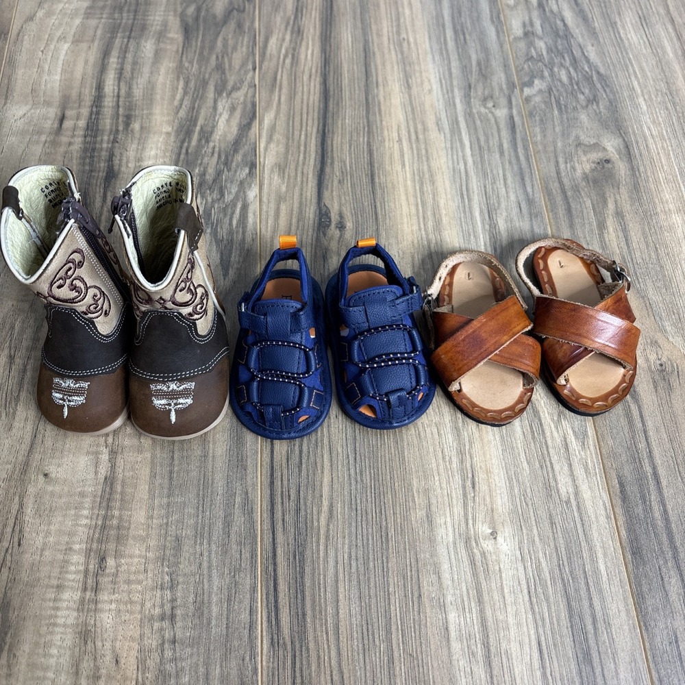 Lot Of 3 Baby Sandler / Western Boots Size 0-3 Month Mixed Styles And Brands EUC